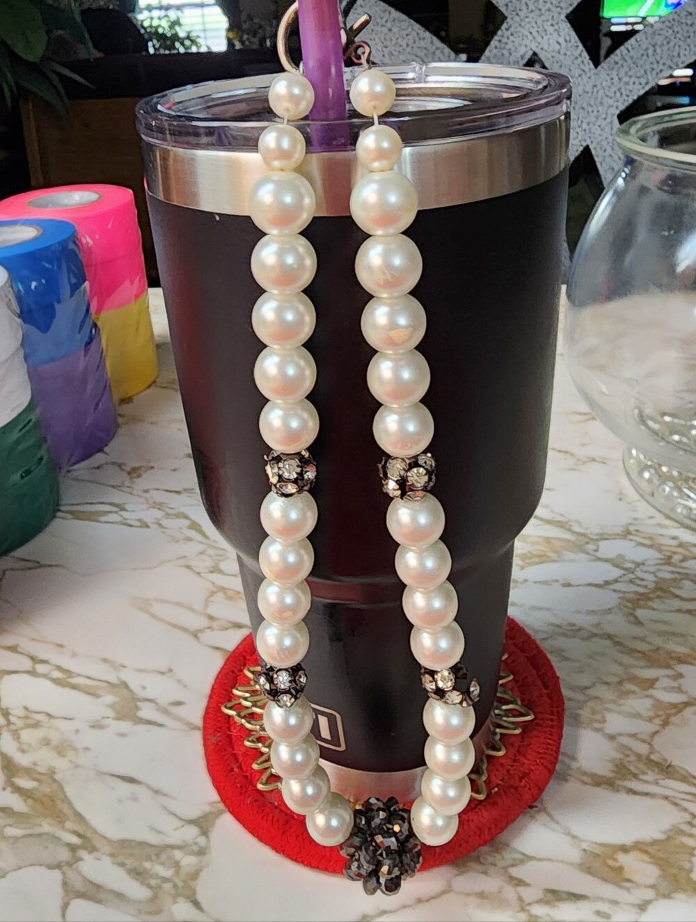 Pearl And Blinged Beaded Necklace.